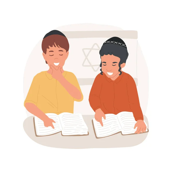 학교외진 일러스트 전통적 유대교의 기본을 가르치는 모자를 아이들 보석같은 — 스톡 벡터