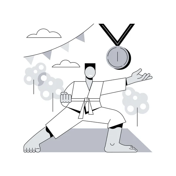 Karate camp abstract concept vector illustration. Karate summer camp, vacation program, holiday activity, kids club, fighting sport section, martial arts children competition abstract metaphor.