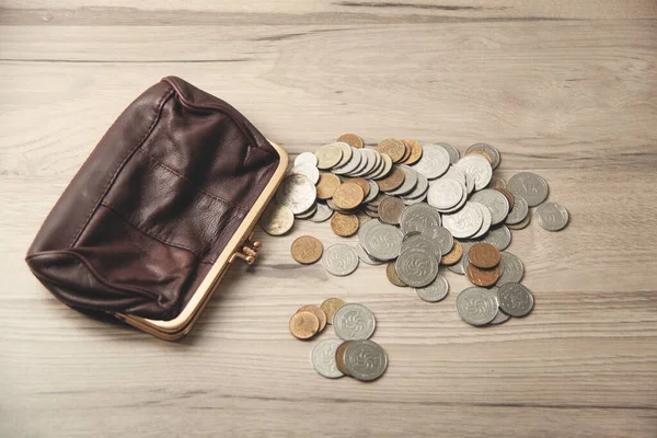 Wallet Coins Background Table — Stock Photo, Image