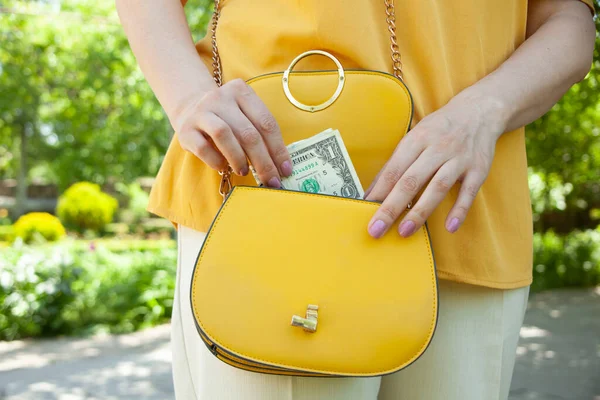 Woman Hand Bag Money Street — Stock Photo, Image