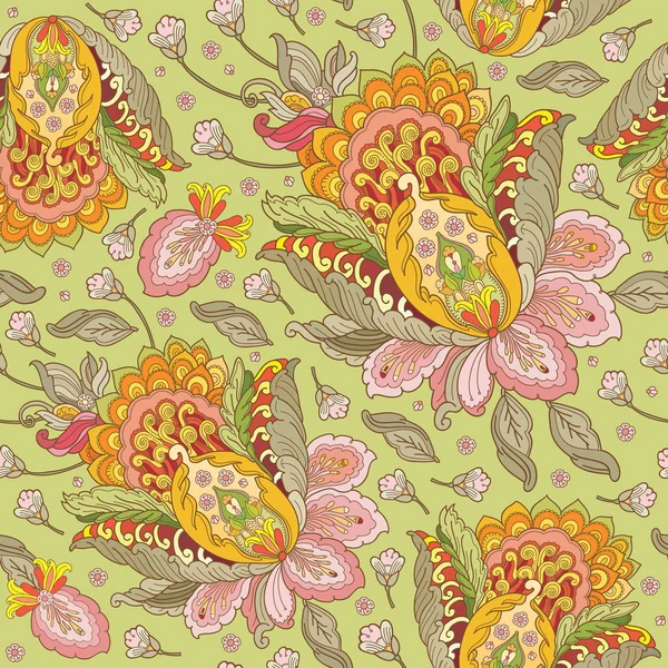 Motif vectoriel sans couture avec des fleurs dans un style oriental — Image vectorielle