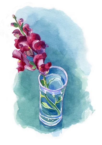 Glas met rode bloem aquarel — Stockfoto