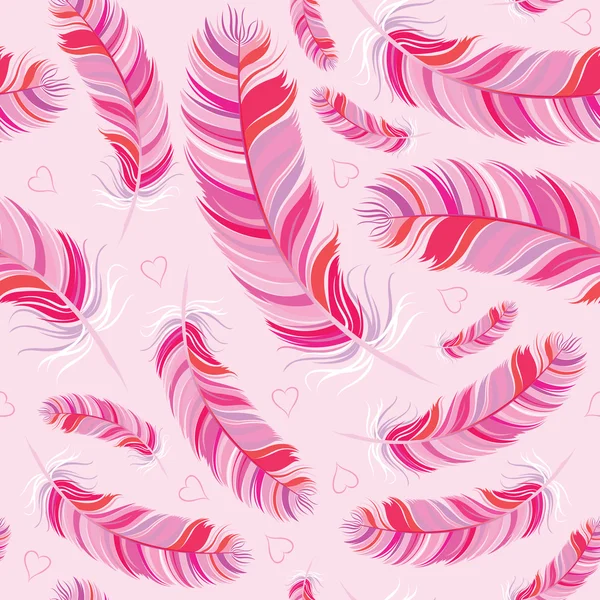 Pink feather and hearts pattern — Stock Vector