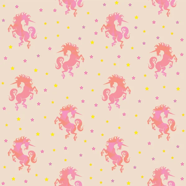 Unicorni rosa e stelle d'oro - modello vettoriale — Vettoriale Stock