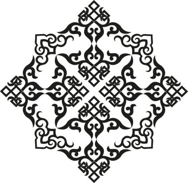 Vektör oryantal Çin süsü, Asya geleneksel deseni, çiçekli vintage element, siluet, süs merkezi asya, başvuru işi, Moğol süsü