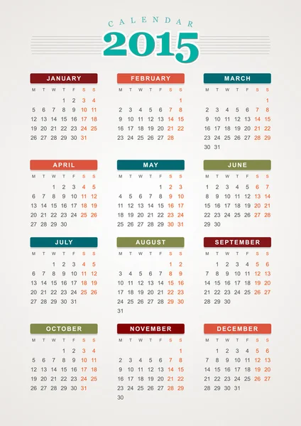 Calendario 2015 plantilla de diseño vectorial — Vector de stock