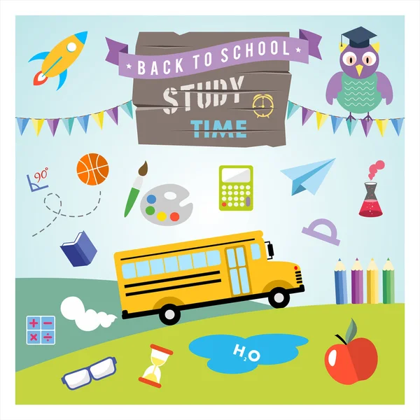 School vector design elements. Back to school flat design hand drawn graphics — Stock Vector