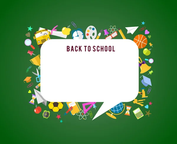 Back to school vector speech bubble background and education icons — Stock Vector