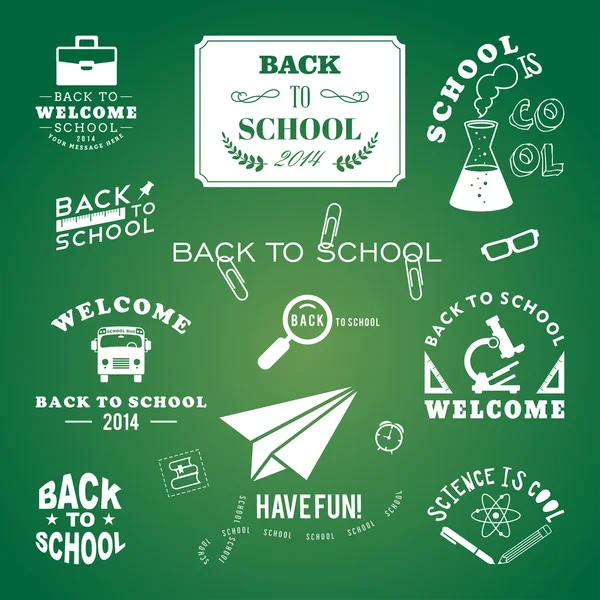 Back to School vector design elements. Retro style and vintage ornaments. Labels, badges, stamps and other designs — Stock Vector