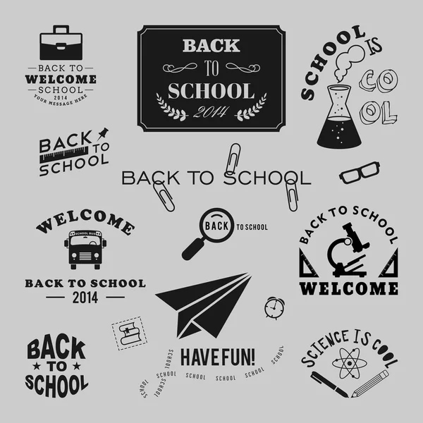Back to School vector design elements. Retro style and vintage ornaments. Labels, badges, stamps and other designs — Stock Vector