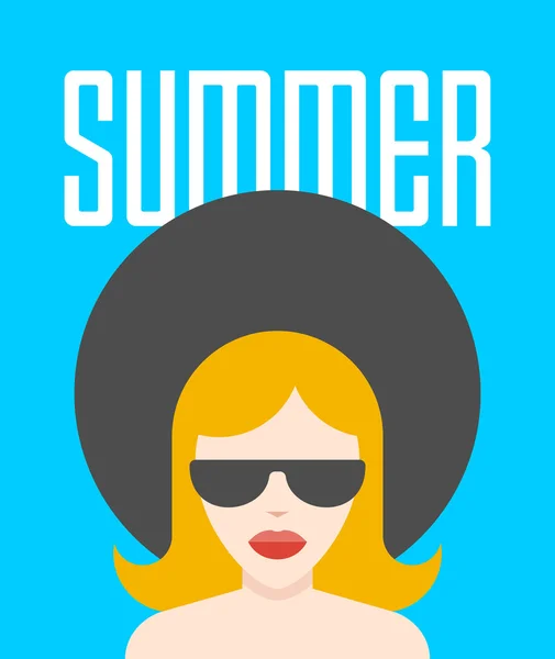 Summer retro poster girl the beach vintage vector background — Stock Vector