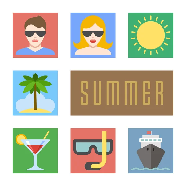 여름 아이콘을 설정합니다. 평면 디자인 휴가, 해변 휴가 — 스톡 벡터
