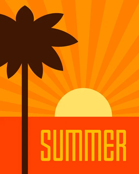 夏レトロ ポスター熱帯の楽園ビーチ フラットなデザインのベクトルの背景 — ストックベクタ