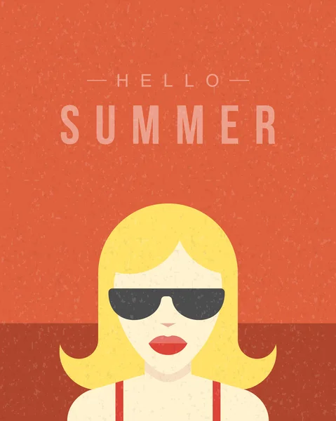 Καλοκαίρι ρετρό αφίσα κορίτσι η παραλία vintage διάνυσμα φόντο — Διανυσματικό Αρχείο