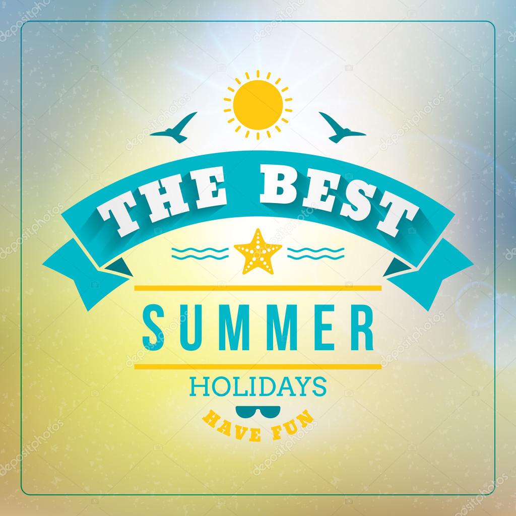 Retro summer holidays poster with badge. Vector background