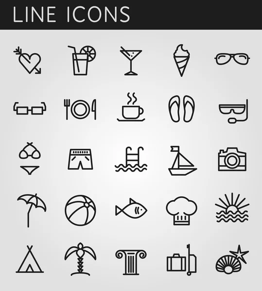 çizgi simgeler kümesi. yaz tatili, tatil ve seyahat nesneler. Web tasarım öğeleri vektör 
