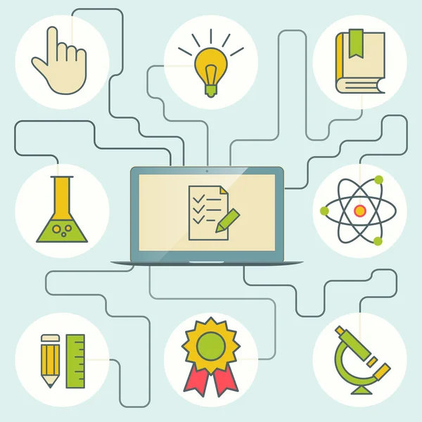 Ilmu pengetahuan dan pendidikan infografis dengan komputer dan ikon - Stok Vektor