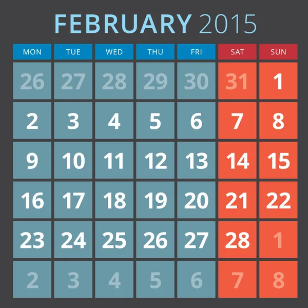 Ημερολόγιο για το σχεδιασμό 2015 πρότυπο εβδομάδα ξεκινά τη Δευτέρα — Διανυσματικό Αρχείο