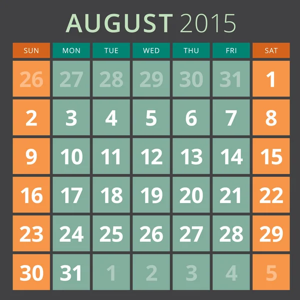 Calendrier planificateur 2015 modèle semaine commence dimanche — Image vectorielle