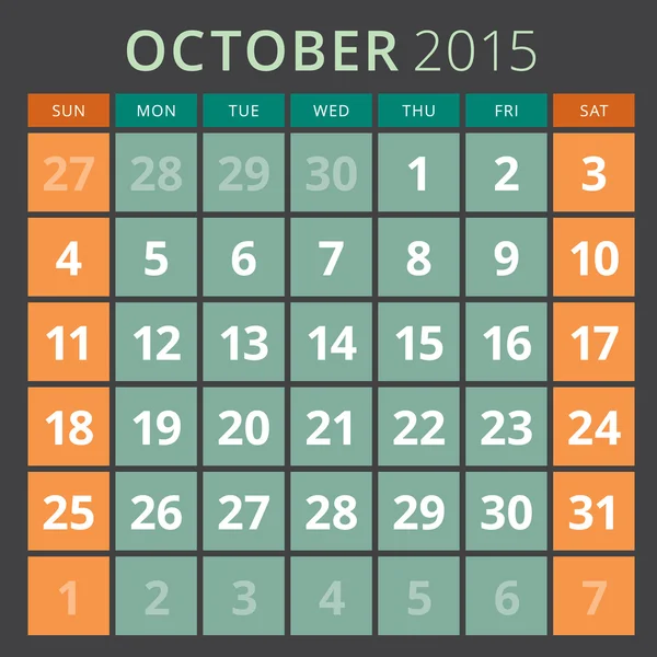 Calendrier planificateur 2015 modèle semaine commence dimanche — Image vectorielle