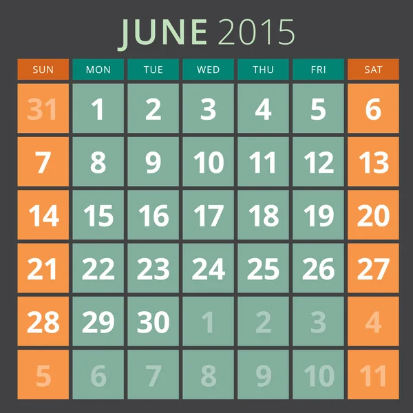 Planificador de calendario 2015 plantilla semana comienza domingo — Vector de stock