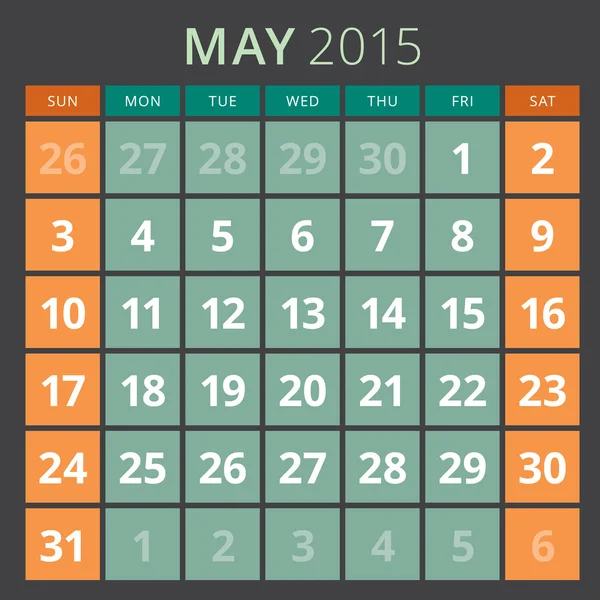 Calendrier planificateur 2015 modèle semaine commence dimanche — Image vectorielle