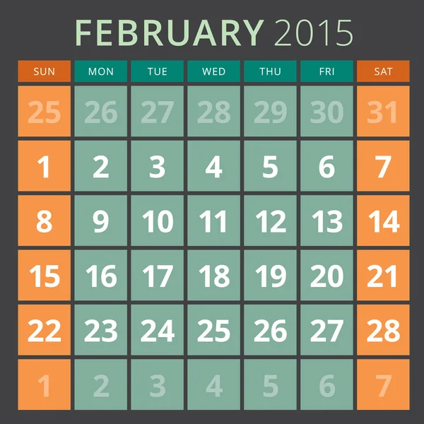 Calendario 2015 template week inizia domenica — Vettoriale Stock