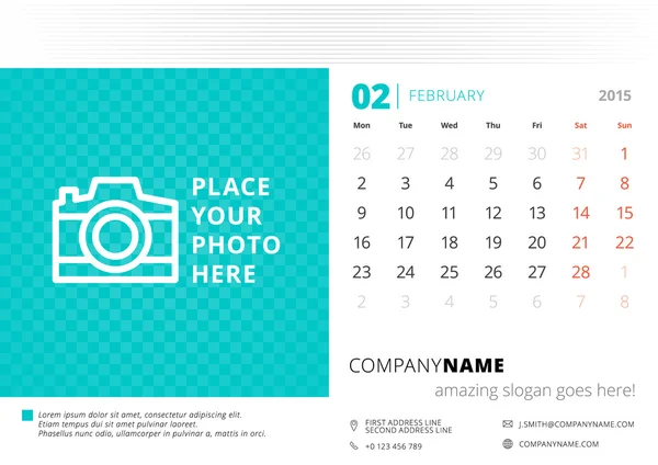 Desk calendar 2015 vector template week starts monday — Stock Vector