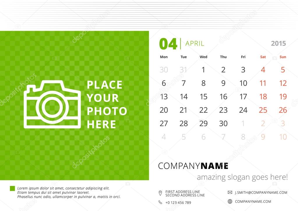 Desk calendar 2015 vector template week starts monday