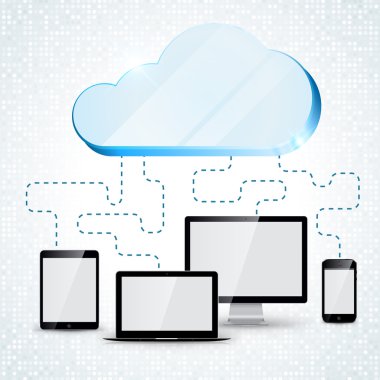 bulut bilgisayar kavramı arka plan tablet, akıllı telefon, bilgisayar