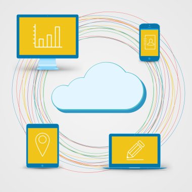 bulut bilgisayar kavramı arka plan tablet, akıllı telefon, bilgisayar