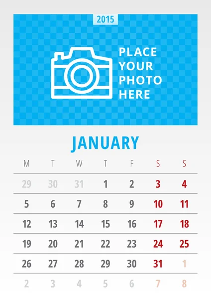 Неделя векторных шаблонов календаря 2015 начинается в понедельник — стоковый вектор