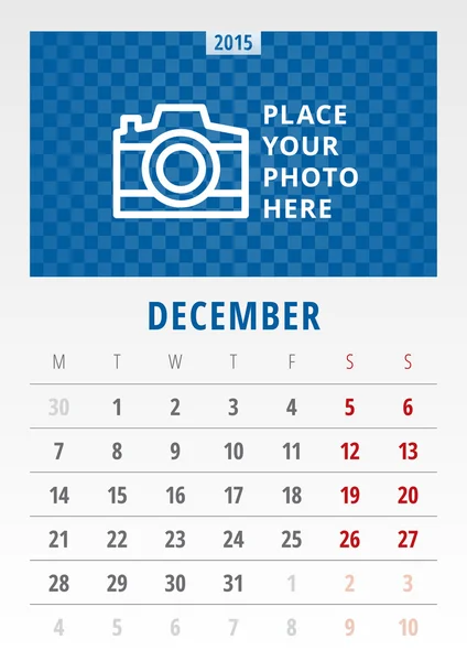Calendario 2015 vector plantilla semana comienza lunes — Vector de stock