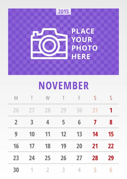 Calendar 2015 vector template week starts monday — Stock Vector