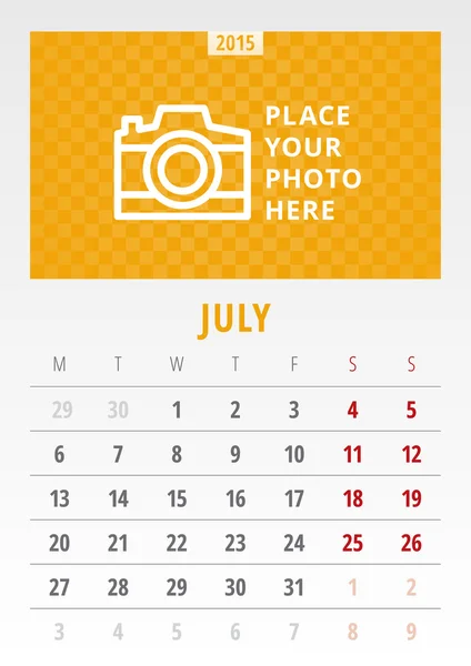 Calendar 2015 vector template week starts monday — Stock Vector