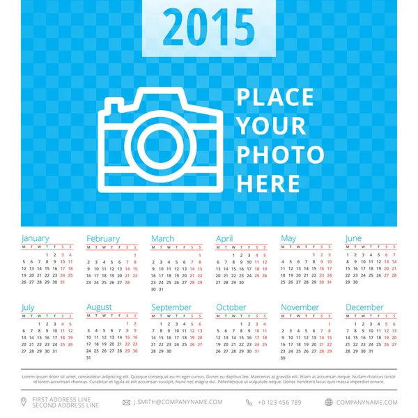 Ημερολόγιο εβδομάδα πρότυπο φορέα 2015 ξεκινά τη Δευτέρα — Διανυσματικό Αρχείο