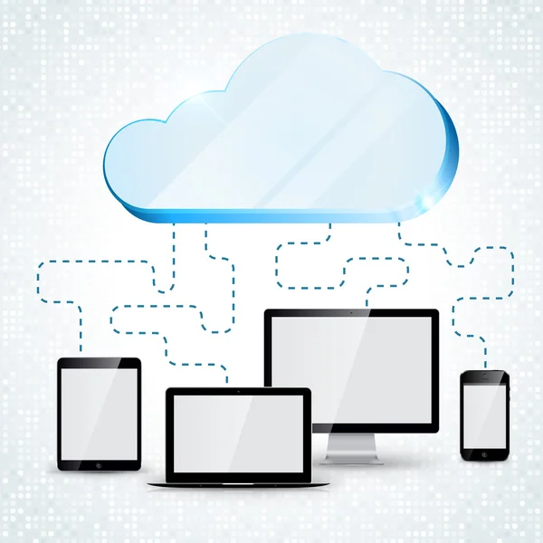 Cloud Computing Konzept Hintergrund Tablet, Smartphone, Computer — Stockvektor