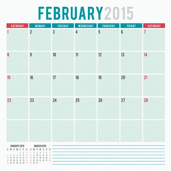 Calendar planner 2015 template week starts sunday — Stock Vector