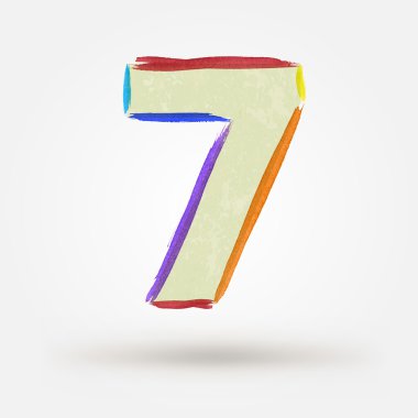 Alfabe harf sayı yedi. suluboya vektör boya tasarım öğesi 
