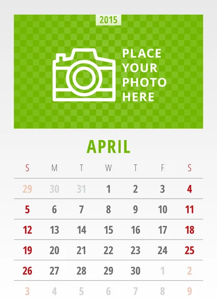 Calendar 2015 vector template week starts sunday — Stock Vector
