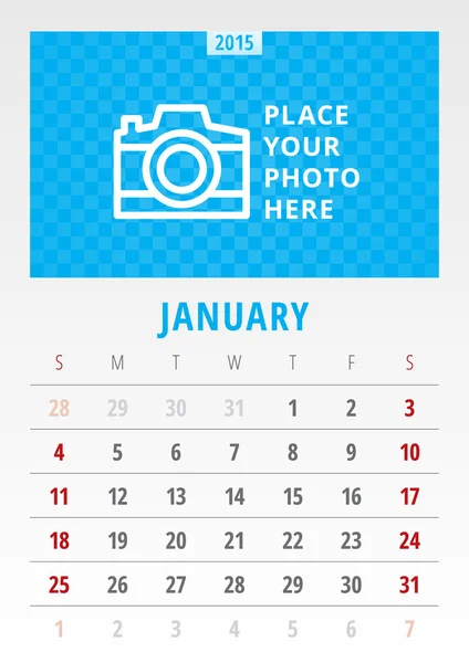 Kalendář 2015 vektorové šablona den týdne neděle — Stockový vektor