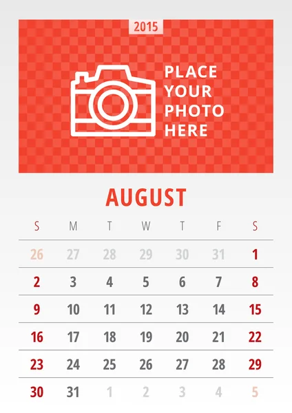 Calendar 2015 vector template week starts sunday — Stock Vector