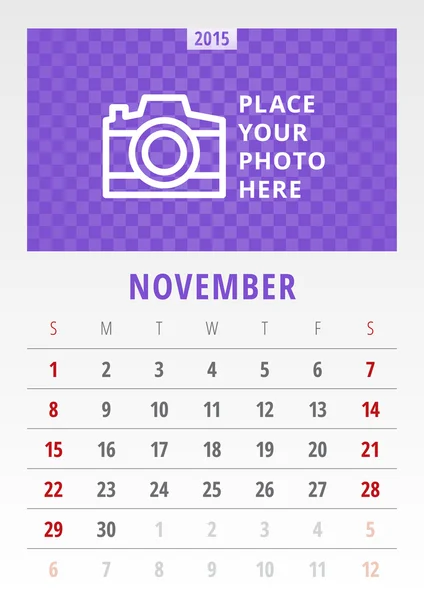 Kalendář 2015 vektorové šablona den týdne neděle — Stockový vektor