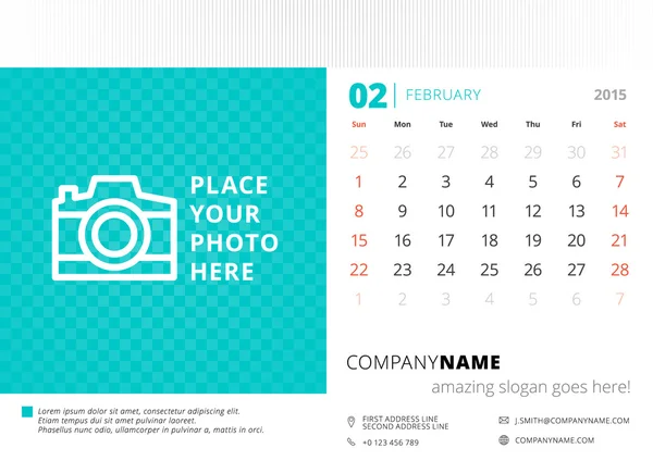 Desk calendar 2015 vector template week starts sunday — Stock Vector