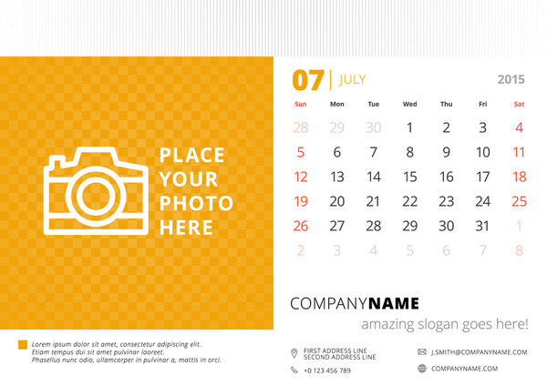Desk calendar 2015 vector template week starts sunday