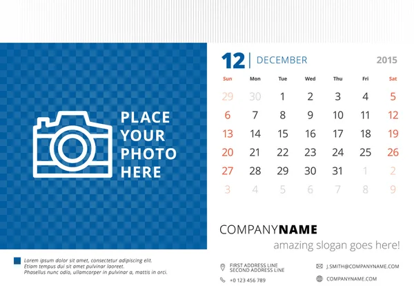 Desk calendar 2015 vector template week starts sunday — Stock Vector
