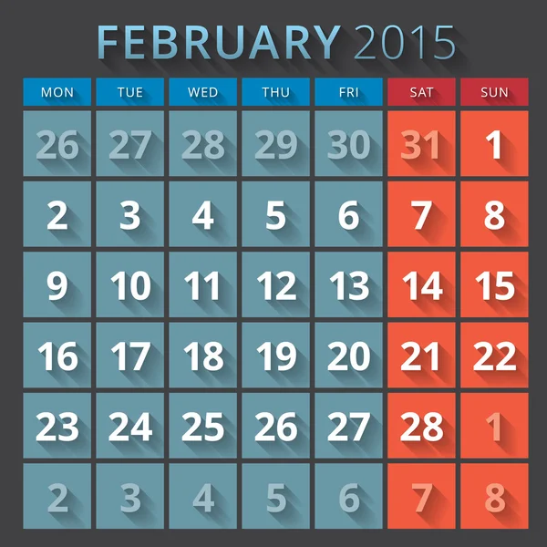 Kalendář planner 2015 šablony první den týdne pondělí — Stockový vektor