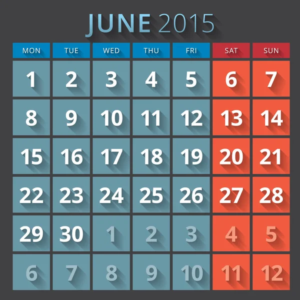 Calendrier planificateur 2015 modèle semaine commence lundi — Image vectorielle