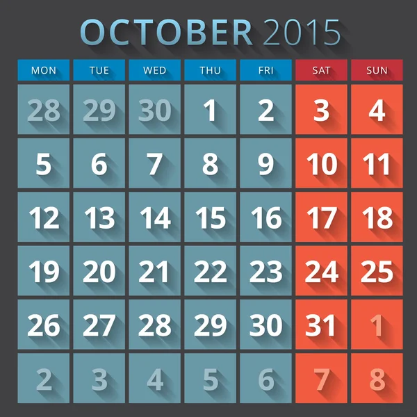 Calendrier planificateur 2015 modèle semaine commence lundi — Image vectorielle