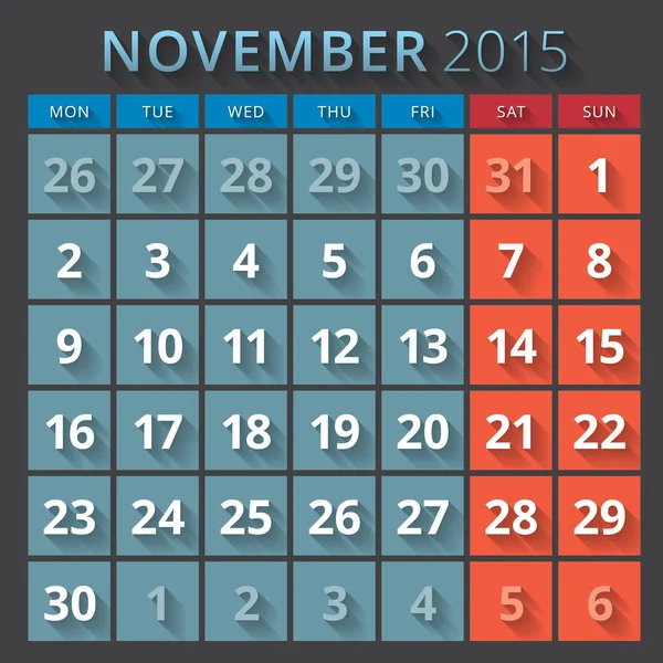 Calendrier planificateur 2015 modèle semaine commence lundi — Image vectorielle